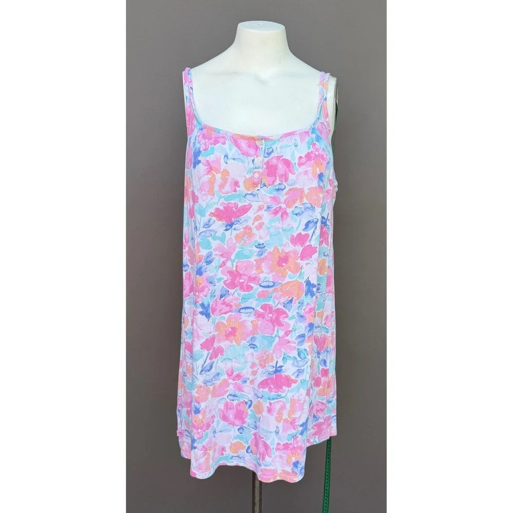 Lauren Ralph Lauren Nightgown Large Pink Floral Cotton Sleeveless Chemise Sleep